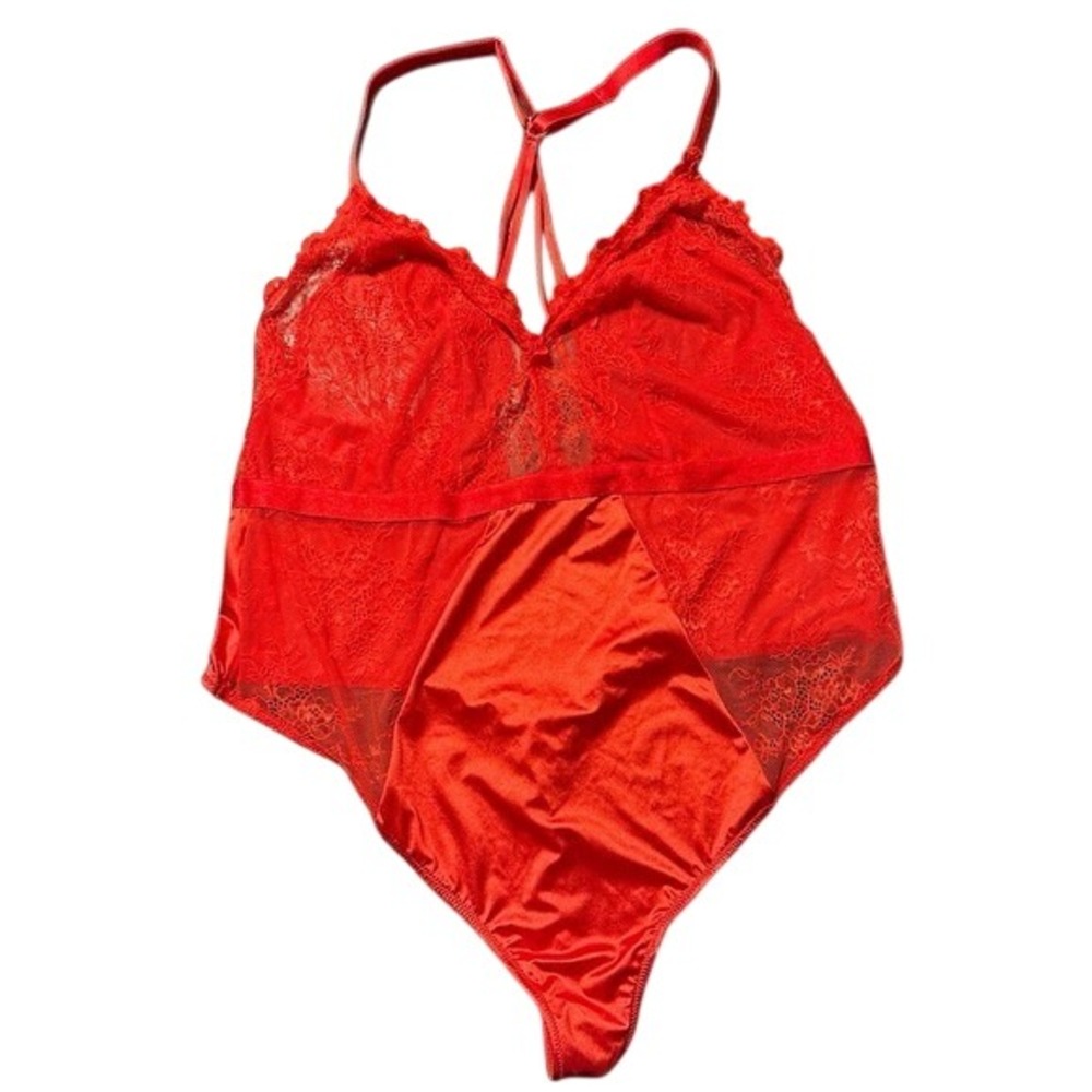 NEW Auden Intimates Red Satin & Lace Lingerie Thong Bodysuit, XXL